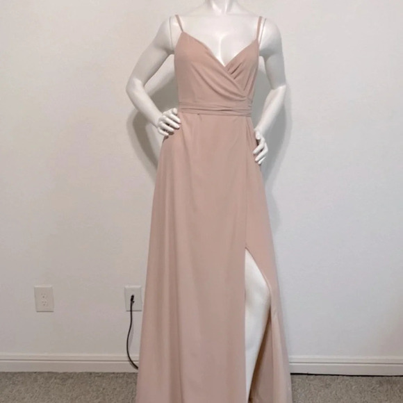 Show Me Your Mumu Liz Tie Maxi Dress Soft Beige Chiffon Blush Size S - Picture 4 of 12